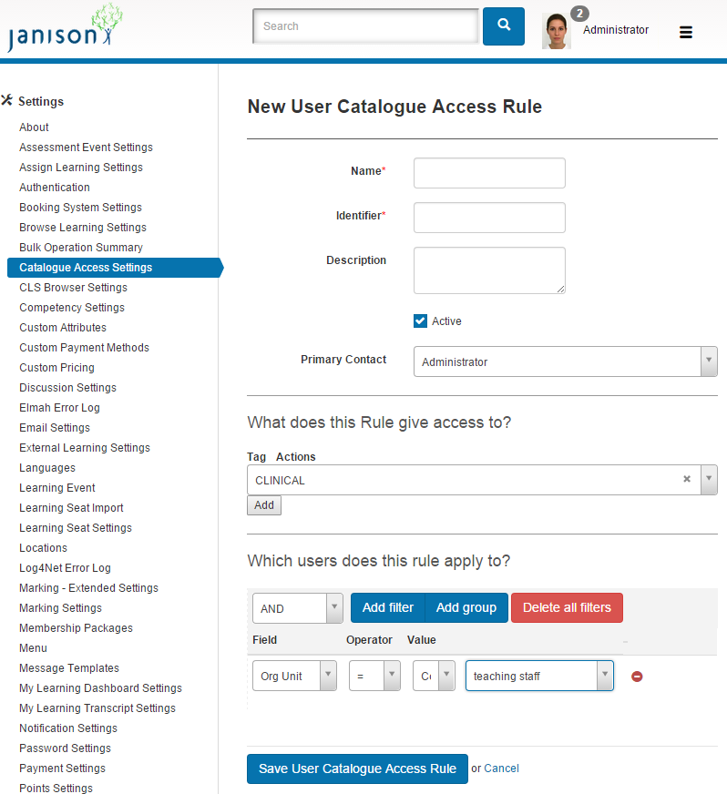 Catalogue Access Rules Janison Academy